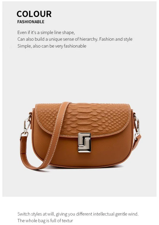 Alt view image 3 of 3 - Ladies' Genuine Leather Crossbody Bag Large Capacity Small Square Bag Brown