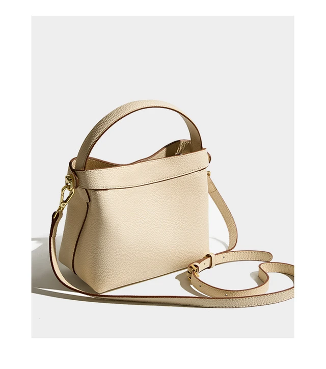 Main image of Genuine leather Crossbody Bucket Bag Women's Ins Handbag White