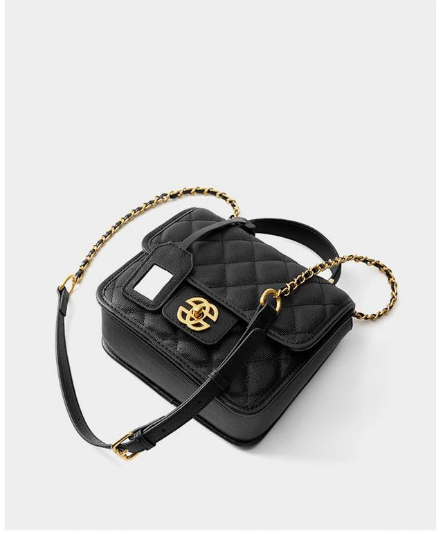Main image of Genuine Leather Crossbody Bags for Women Trendy Ladies Shoulder Purse Satchel HandBag with Chain Strap Black