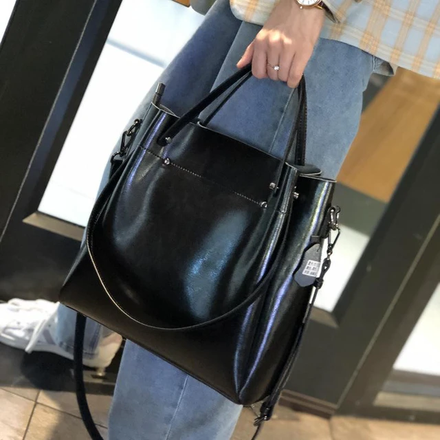 Main image of Genuine Leather Fashion Retro Messenger Bag Women's Handbag Black