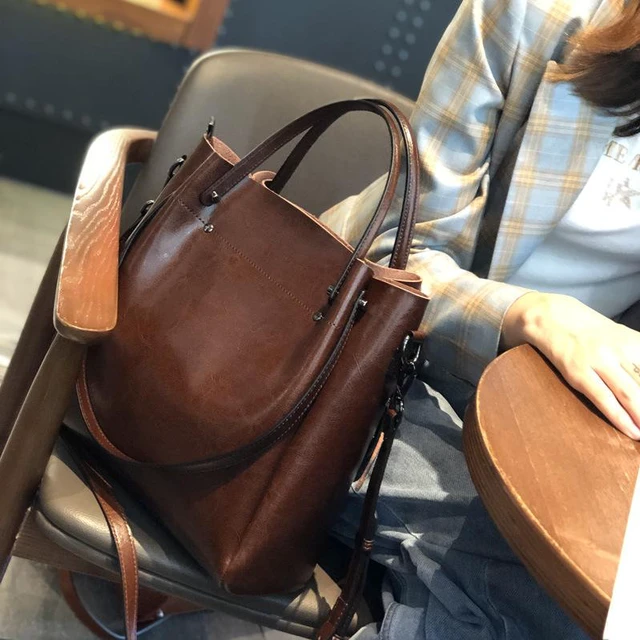 Main image of Genuine Leather Fashion Retro Messenger Bag Women's Handbag Brown