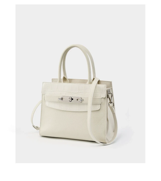Alt view image 3 of 3 - Genuine Leather Women's Bag Vintage Handbag White