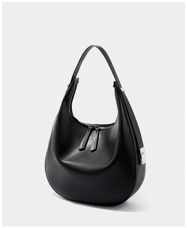 Alt view image 2 of 6 - Genuine Leather Ladies'Crossbody Bag with Wide Strap Black