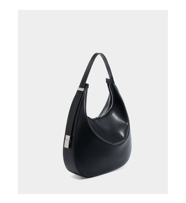 Alt view image 4 of 6 - Genuine Leather Ladies'Crossbody Bag with Wide Strap Black