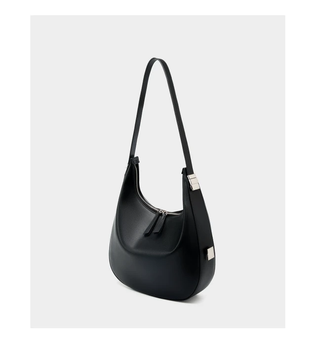 Alt view image 6 of 6 - Genuine Leather Ladies'Crossbody Bag with Wide Strap Black