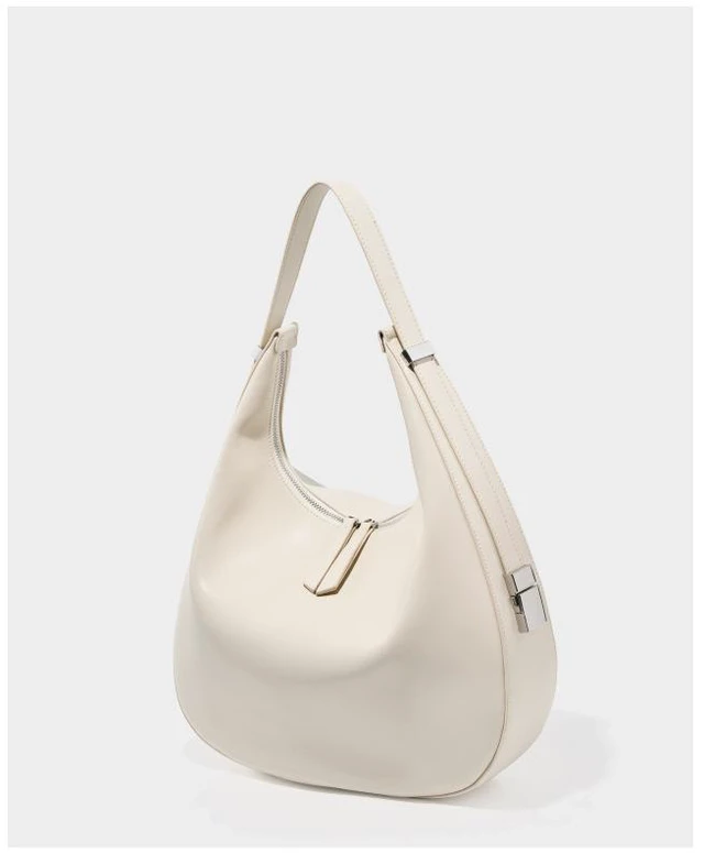 Alt view image 3 of 5 - Genuine Leather Ladies'Crossbody Bag with Wide Strap White