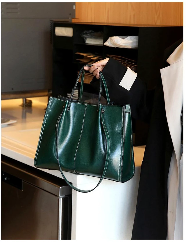 Main image of Genuine Leather Women Shoulder Bag Vintage Crossbody Purse Handbag Green
