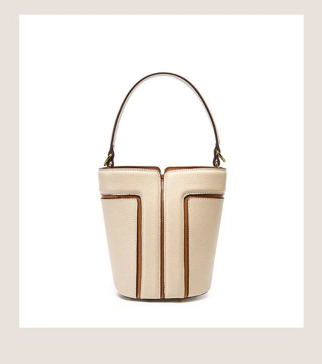 Main image of Genuine Leather Ladies' Bucket Bag Crossbody Bag White