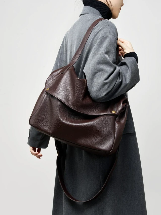 Main image of Genuine Leather Women Top Handle Shoulder Handbags Brown