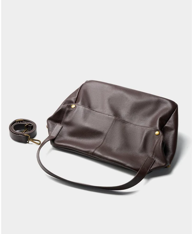 Alt view image 4 of 4 - Genuine Leather Women Top Handle Shoulder Handbags Brown