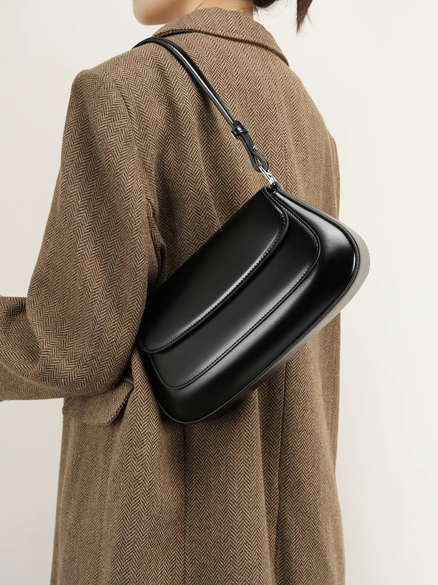 Main image of Genuine Leather Boston Shell Bag Shoulder Cross Shoulder Handbag Black