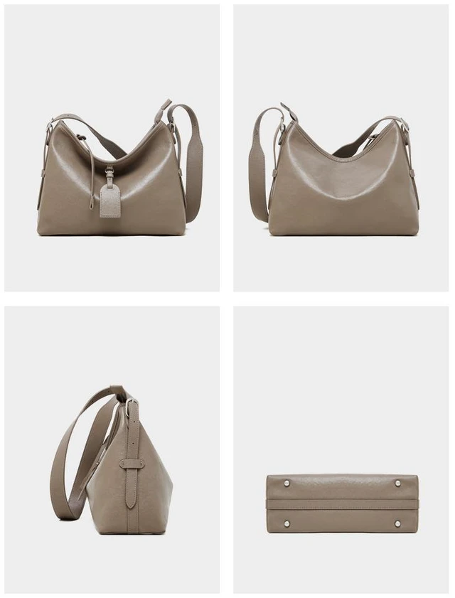 Alt view image 3 of 4 - Genuine Leather Satchel Handbag for Women Vintage Handmade Shoulder Bag Grey
