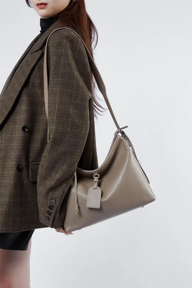 Alt view image 2 of 4 - Genuine Leather Satchel Handbag for Women Vintage Handmade Shoulder Bag Grey