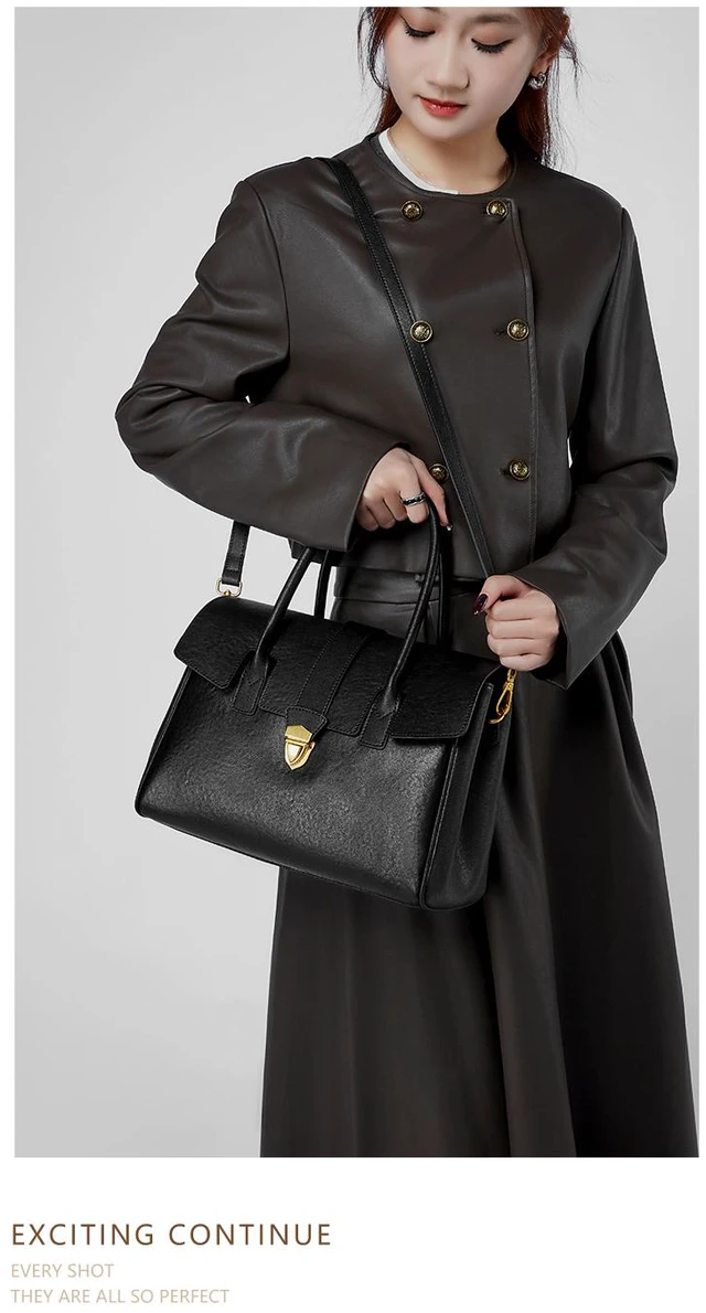 Alt view image 2 of 2 - Genuine Leather Women Handbag and Shoulder Bag Black