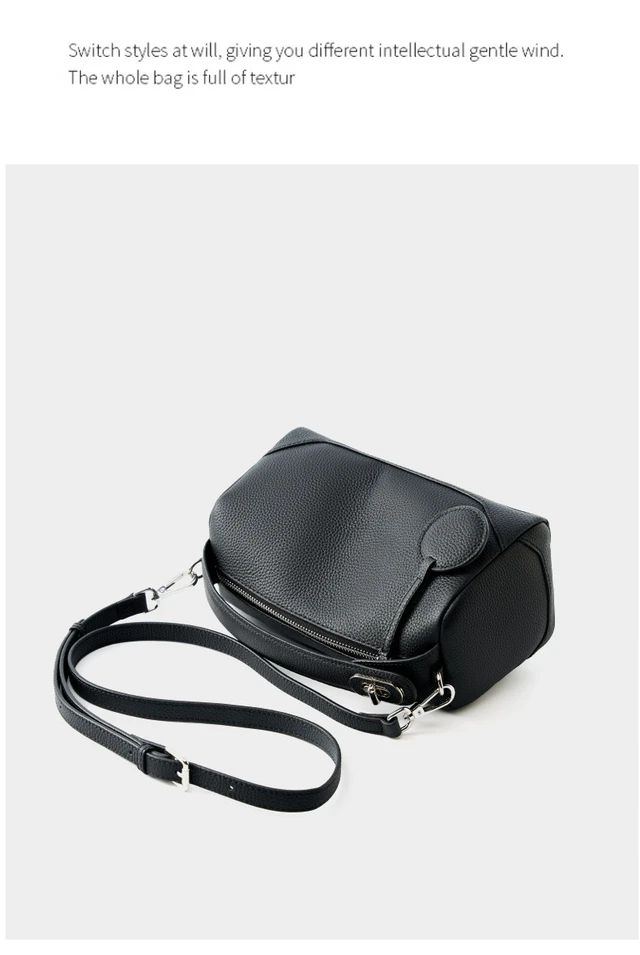 Alt view image 3 of 4 - Genuine Leather Ladies'Shoulder Bag Black