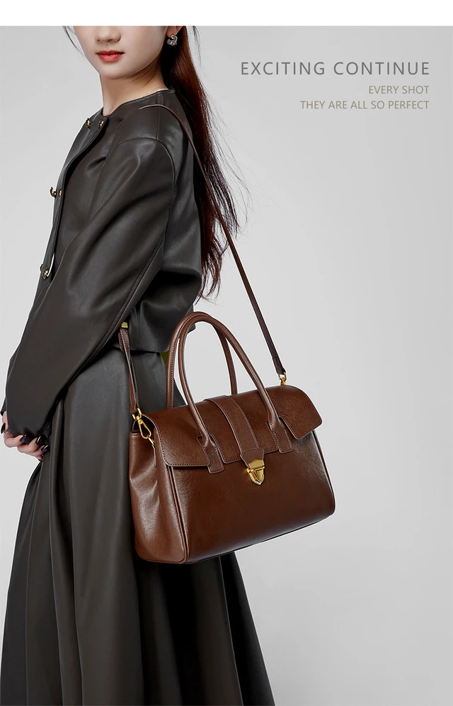Alt view image 4 of 6 - Genuine Leather Women Handbag and Shoulder Bag Brown