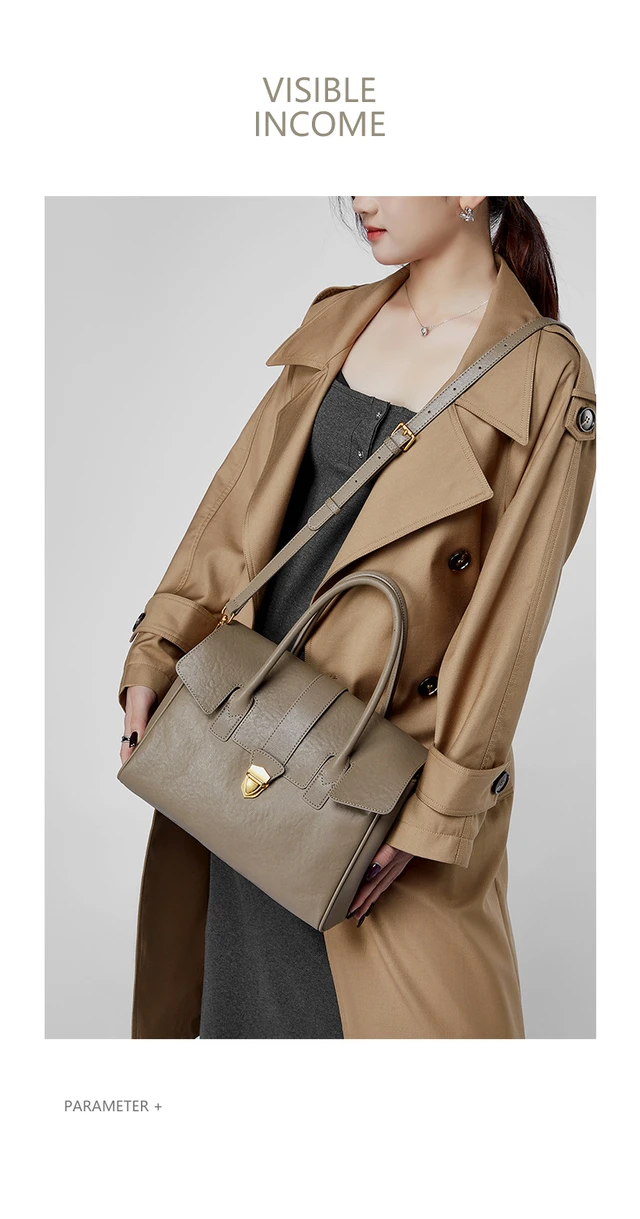 Alt view image 2 of 2 - Genuine Leather Women Handbag and Shoulder Bag Grey