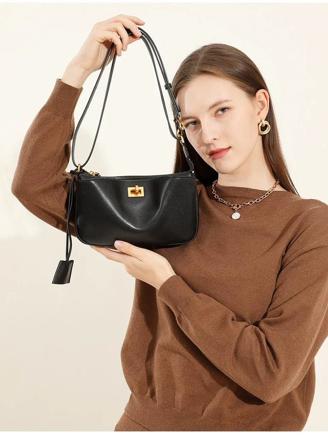 Alt view image 2 of 3 - Genuine Leather Women Shoulder Bag Vintage Crossbody Purse Handbag Black