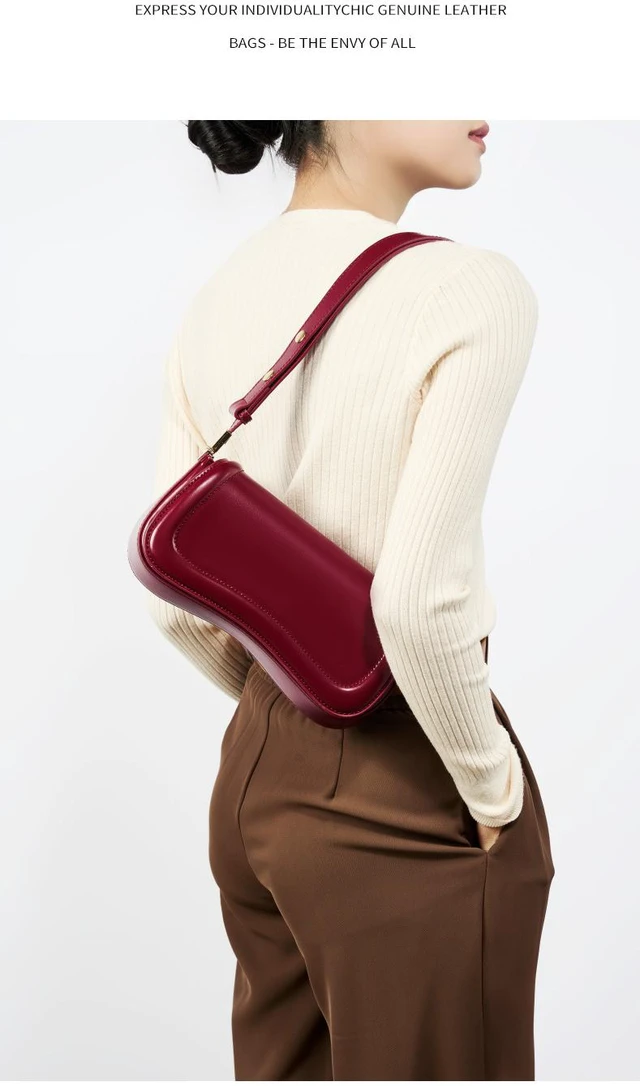Alt view image 4 of 4 - Genuine Leather Ladies' Crossbody Bag Red