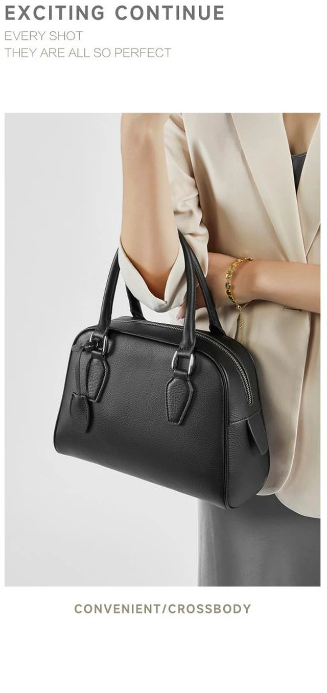 Alt view image 4 of 4 - Women Genuine Leather Shoulder Bag Tote Bag Black