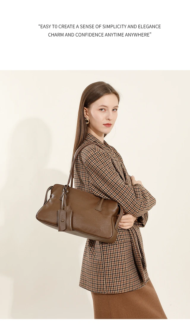 Alt view image 4 of 4 - Genuine Leather Women Shoulder Handbag Tote Hobo Handbag Brown