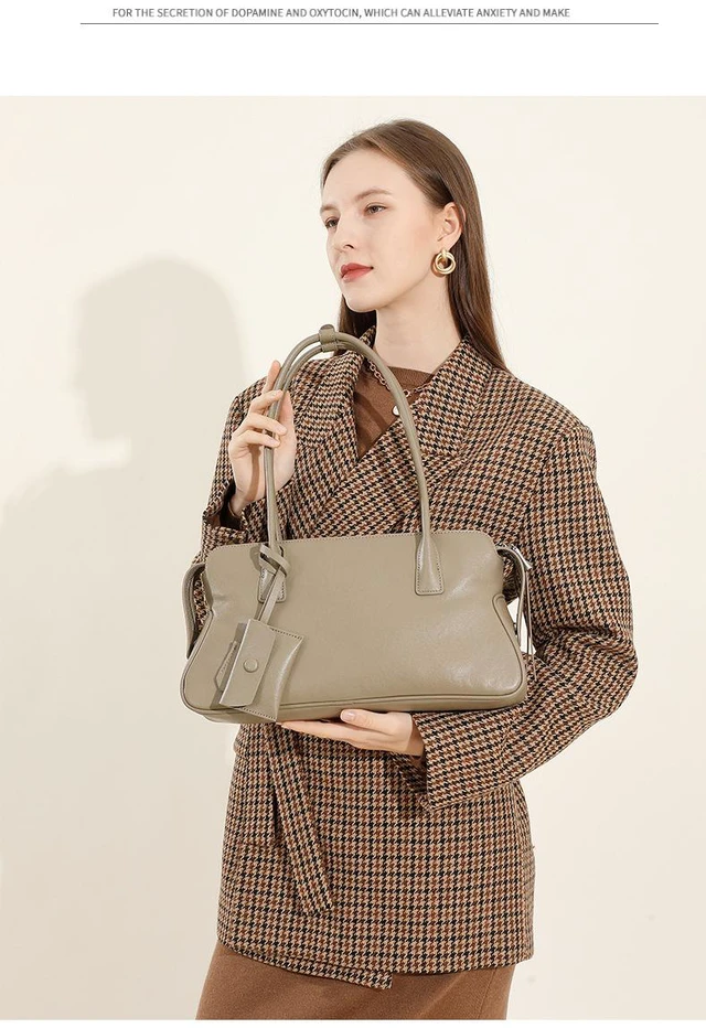 Alt view image 2 of 2 - Genuine Leather Women Shoulder Handbag Tote Hobo Handbag Grey