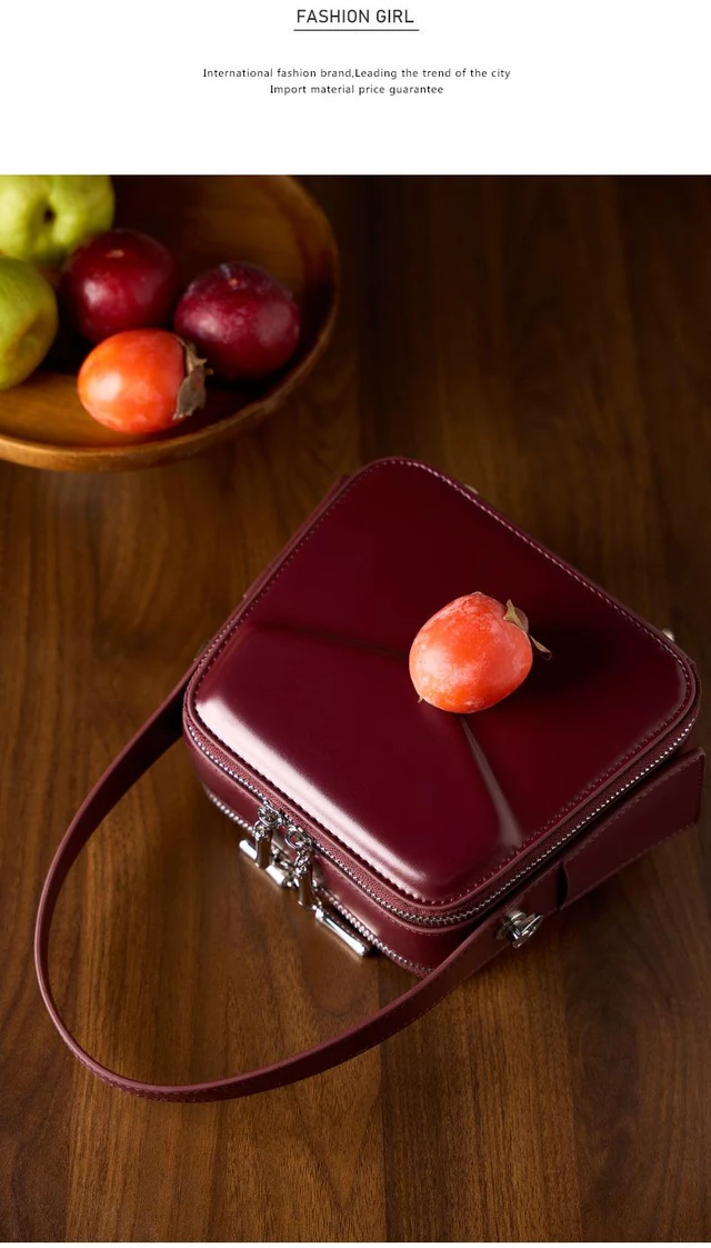 Main image of Genuine Leather Women Shoulder Bag Red