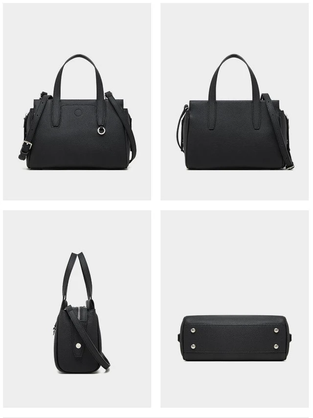 Alt view image 2 of 2 - Genuine Leather Shoulder Bag Top-handle Handbag Black