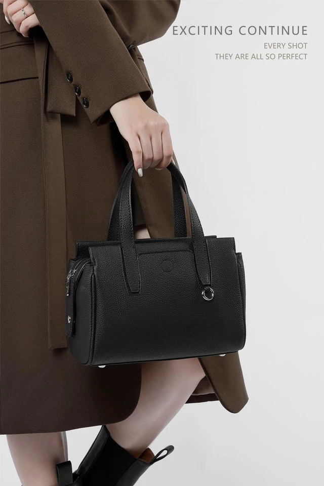 Main image of Genuine Leather Shoulder Bag Top-handle Handbag Black