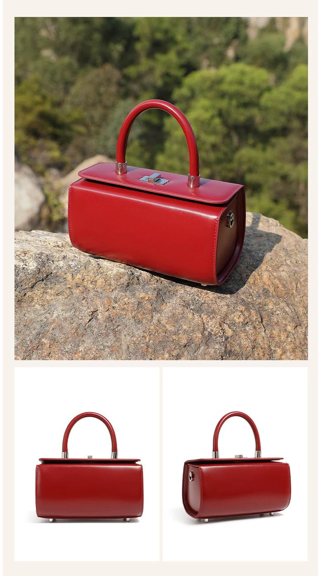 Main image of Genuine Leather Fashion Simple Shoulder Crossbody Women's Bag Red