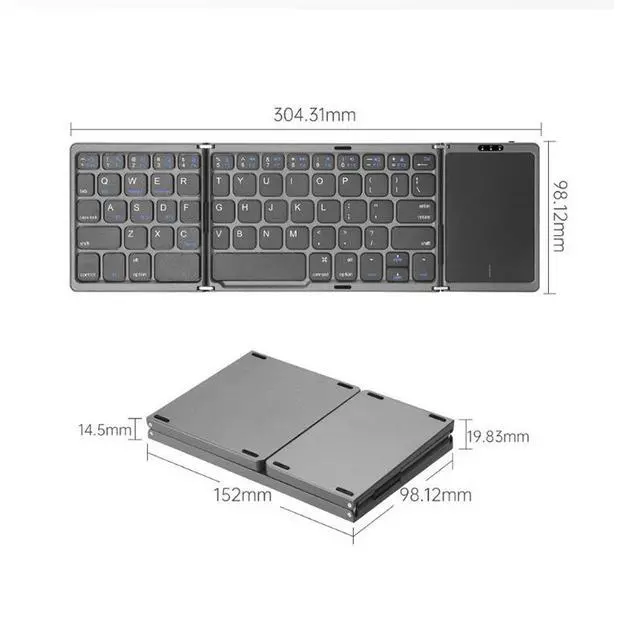 Alt view image 2 of 2 - New Portable Ultra-Slim Wireless Mini Tri-Fold Bluetooth Keyboard with Touchpad For Phones, Ipad, and Office Grey