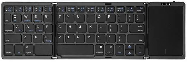 Main image of New Portable Ultra-Slim Wireless Mini Tri-Fold Bluetooth Keyboard with Touchpad For Phones, Ipad, and Office Black