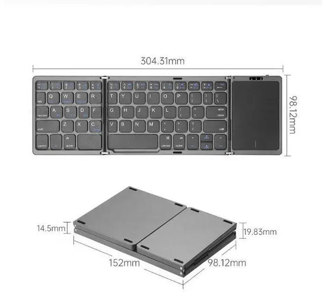 Alt view image 2 of 2 - New Portable Ultra-Slim Wireless Mini Tri-Fold Bluetooth Keyboard with Touchpad For Phones, Ipad, and Office Black