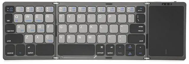 Main image of New Portable Ultra-Slim Wireless Mini Tri-Fold Bluetooth Keyboard with Touchpad For Phones, Ipad, and Office Black and Grey