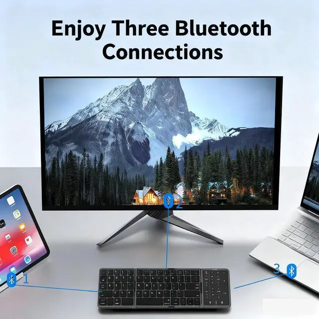 Alt view image 4 of 6 - New Portable Bluetooth Keyboard with Large Touchpad and Foldable Design Compatible with Ipad and Multi-OS Systems (Ideal for Office ) Grey