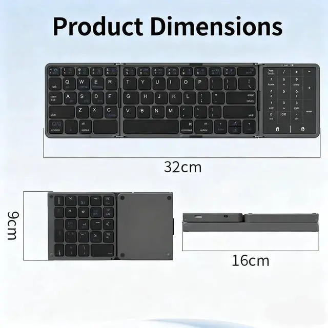 Alt view image 6 of 6 - New Portable Bluetooth Keyboard with Large Touchpad and Foldable Design Compatible with Ipad and Multi-OS Systems (Ideal for Office ) Grey