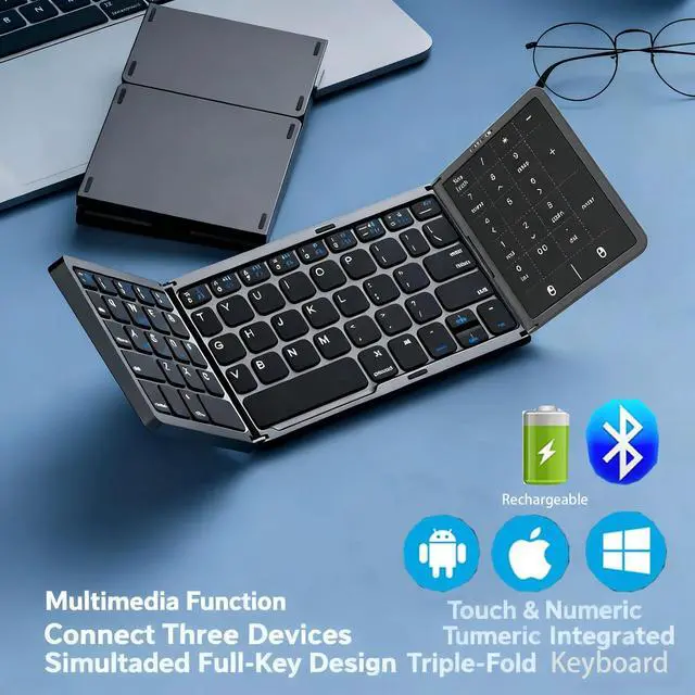 Alt view image 5 of 6 - New Portable Bluetooth Keyboard with Large Touchpad and Foldable Design Compatible with Ipad and Multi-OS Systems (Ideal for Office ) Grey