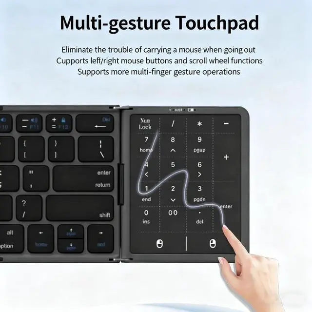 Alt view image 3 of 6 - New Portable Bluetooth Keyboard with Large Touchpad and Foldable Design Compatible with Ipad and Multi-OS Systems (Ideal for Office ) Grey