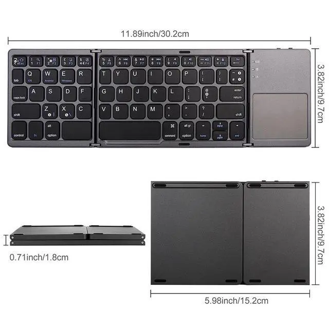 Alt view image 4 of 5 - Tri-fold Bluetooth Keyboard with Touchpad Compatible with Smartphones, Ipad, and Laptops Grey