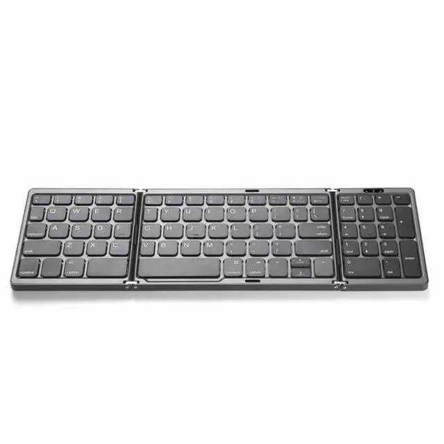 Alt view image 4 of 4 - Tri-fold Mini Wireless Bluetooth Keyboard Ultra-slim, Portable, and Universal for Ipad, Smartphones, and Laptops Black