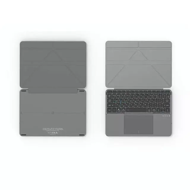 Alt view image 2 of 2 - Portable Wireless Bluetooth Foldable Keyboard with Detachable Leather Stand and Touchpad (for Ipad and Smartphones) Grey