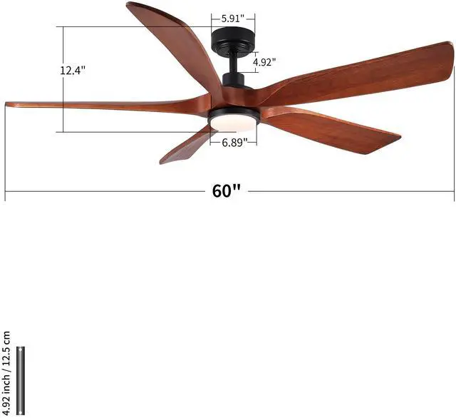 Alt view image 2 of 7 - 60" American Black Walnut Solid Wood Ceiling Fan with Light and Remote Control, Noiseless, Dimmable, 3CCT, 6 Speeds Reversible, Quiet DC Ceiling Fans for Indoor or Covered Outdoor Use, ETL Listed