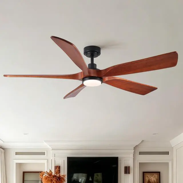 Alt view image 3 of 7 - 60" American Black Walnut Solid Wood Ceiling Fan with Light and Remote Control, Noiseless, Dimmable, 3CCT, 6 Speeds Reversible, Quiet DC Ceiling Fans for Indoor or Covered Outdoor Use, ETL Listed