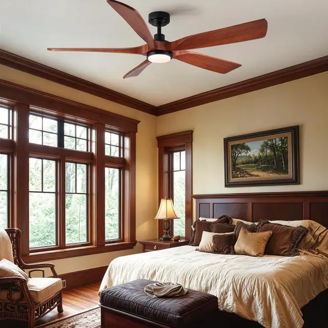 Alt view image 7 of 7 - 60" American Black Walnut Solid Wood Ceiling Fan with Light and Remote Control, Noiseless, Dimmable, 3CCT, 6 Speeds Reversible, Quiet DC Ceiling Fans for Indoor or Covered Outdoor Use, ETL Listed