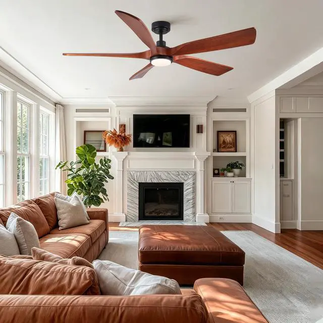 Alt view image 6 of 7 - 60" American Black Walnut Solid Wood Ceiling Fan with Light and Remote Control, Noiseless, Dimmable, 3CCT, 6 Speeds Reversible, Quiet DC Ceiling Fans for Indoor or Covered Outdoor Use, ETL Listed