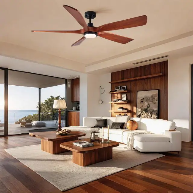 Alt view image 5 of 7 - 60" American Black Walnut Solid Wood Ceiling Fan with Light and Remote Control, Noiseless, Dimmable, 3CCT, 6 Speeds Reversible, Quiet DC Ceiling Fans for Indoor or Covered Outdoor Use, ETL Listed