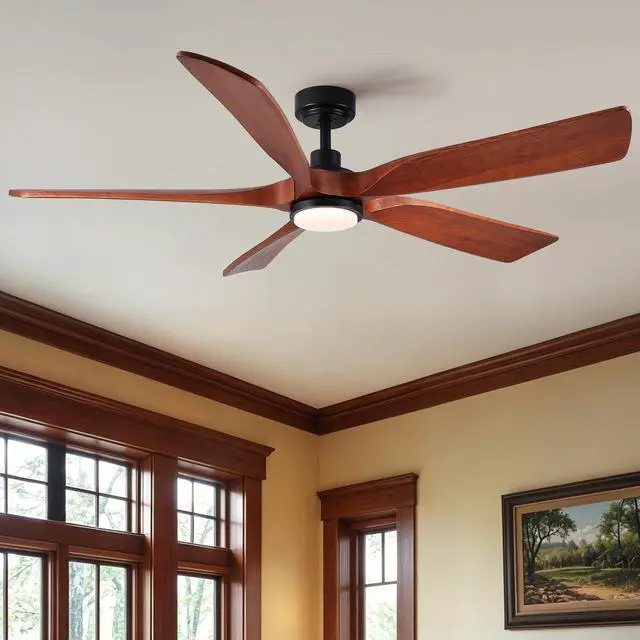 Alt view image 4 of 7 - 60" American Black Walnut Solid Wood Ceiling Fan with Light and Remote Control, Noiseless, Dimmable, 3CCT, 6 Speeds Reversible, Quiet DC Ceiling Fans for Indoor or Covered Outdoor Use, ETL Listed