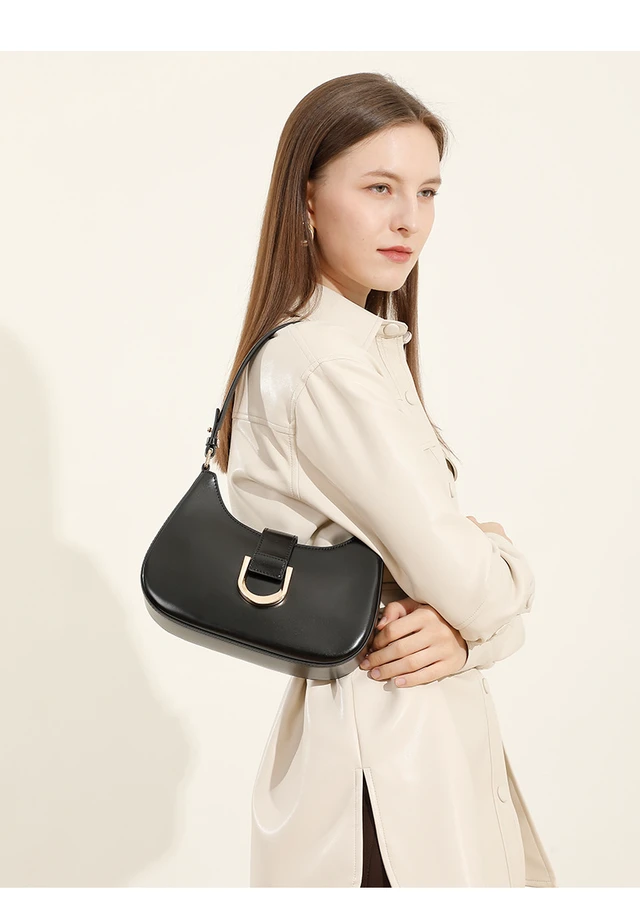 Alt view image 3 of 3 - Women Genuine Leather Shoulder Bag Black