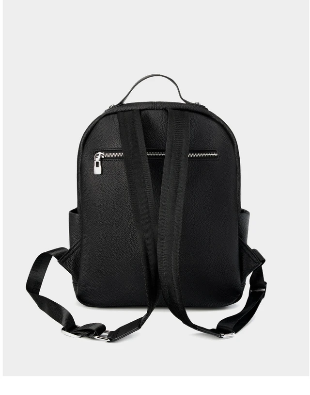Alt view image 3 of 5 - Genuine Leather Backpack Casual School Bag Travel Bag Black