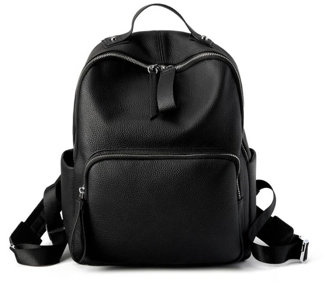 Main image of Genuine Leather Backpack Casual School Bag Travel Bag Black